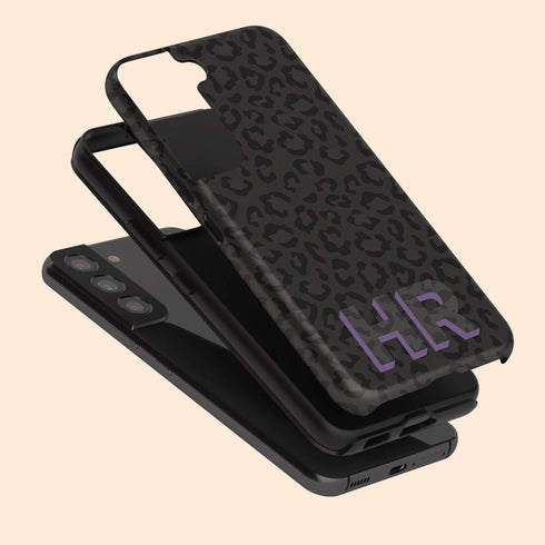 Custom 3D Initials Dark Leopard Galaxy Case - Centered